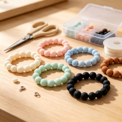 Solid-Color Silicone Beads, Large-Pore Round Beads, Loose Beads, DIY Beading, Keychain Craft Beading Supplies